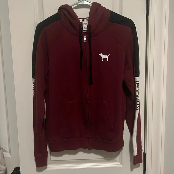 PINK Victoria's Secret Jackets & Blazers - Pink Maroon Colorblock Zip up Jacket size Large Victoria’s Secret soft & comfy